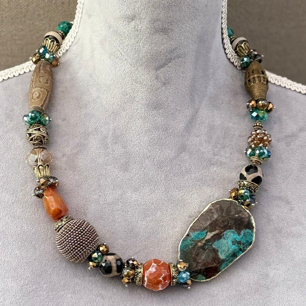 Artisan Natural Stone Glass & Mixed Media Beaded Statement Necklace
